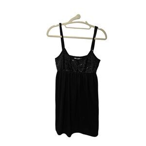 Instant Romance black spaghetti strap sequin top tunic, women’s size M
